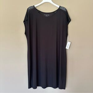 NEW Black Stretchy Dress 1X Women Lace / Mesh Shoulders Nottibianche Minimalist